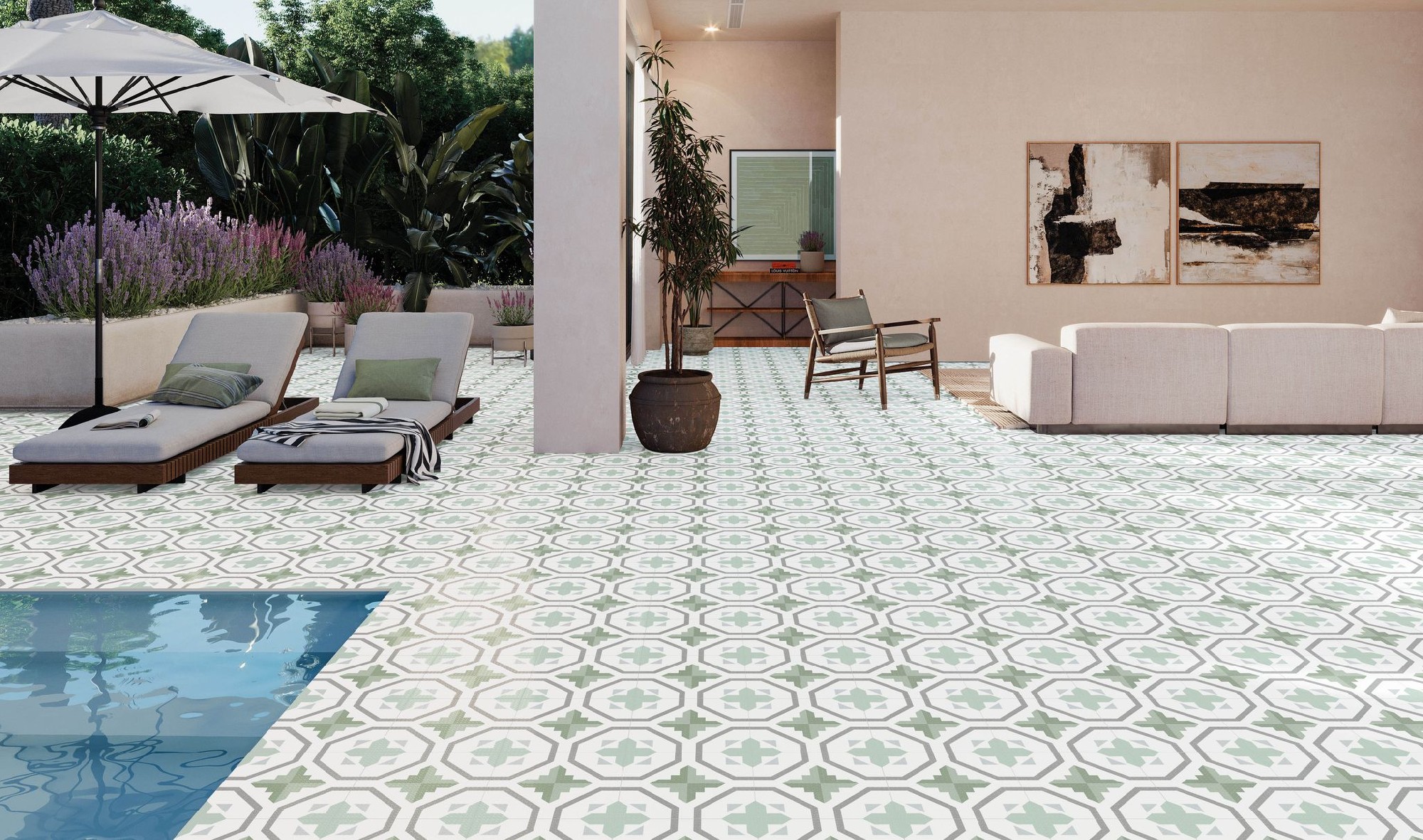 Carrelage carreaux de ciment Chroma Vert  25x25 cm
