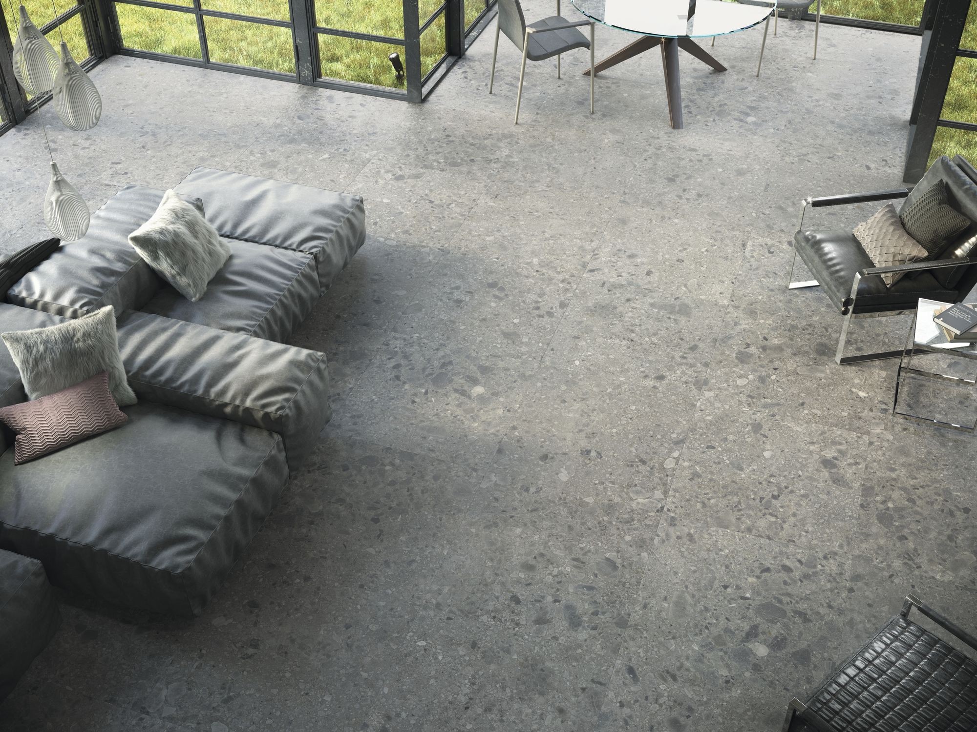 Carrelage Aspect terrazzo Berma noir rectifié 80x80 cm