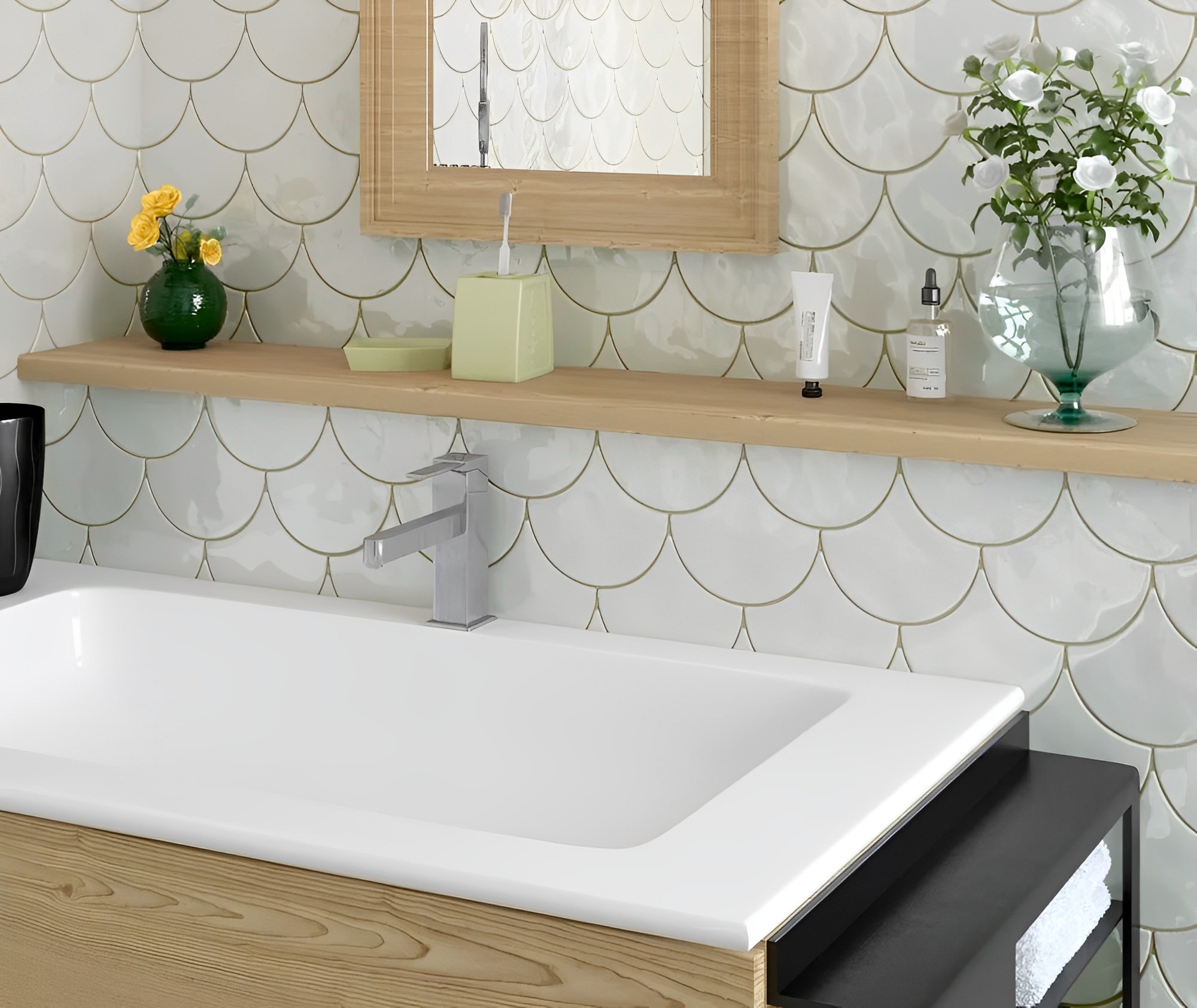 Carrelage ecaille de poisson Fisho beige Brillant 15x17 cm