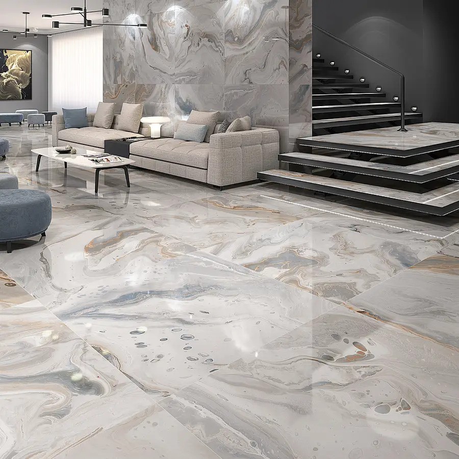 Carrelage Aspect marbre Marbella gris poli 80x80 cm