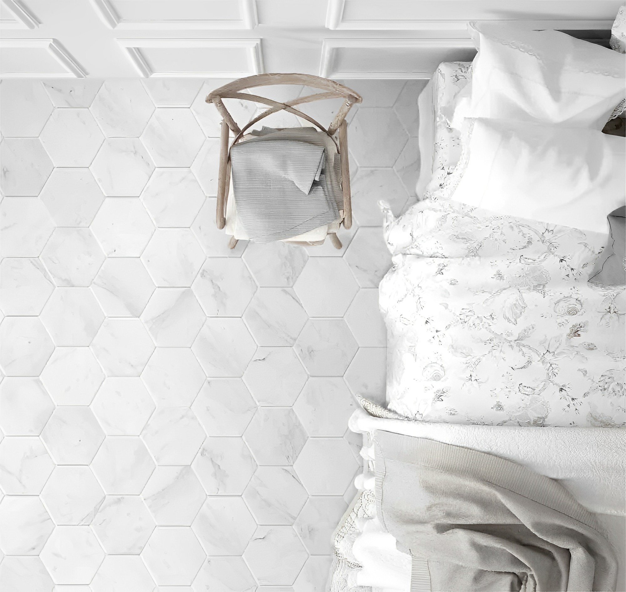 Carrelage hexagonal Ceramico blanc marbre 15x17 cm