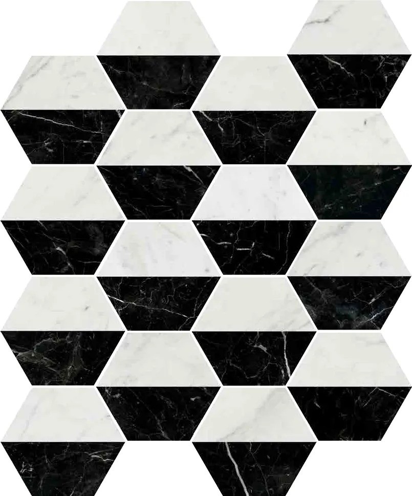 Carrelage hexagonal Ceramico motif bianconero 15x17 cm