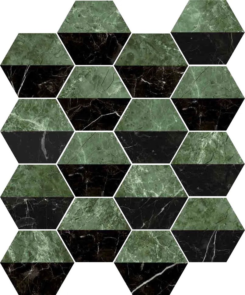 Carrelage hexagonal Ceramico motif neroverde 15x17 cm