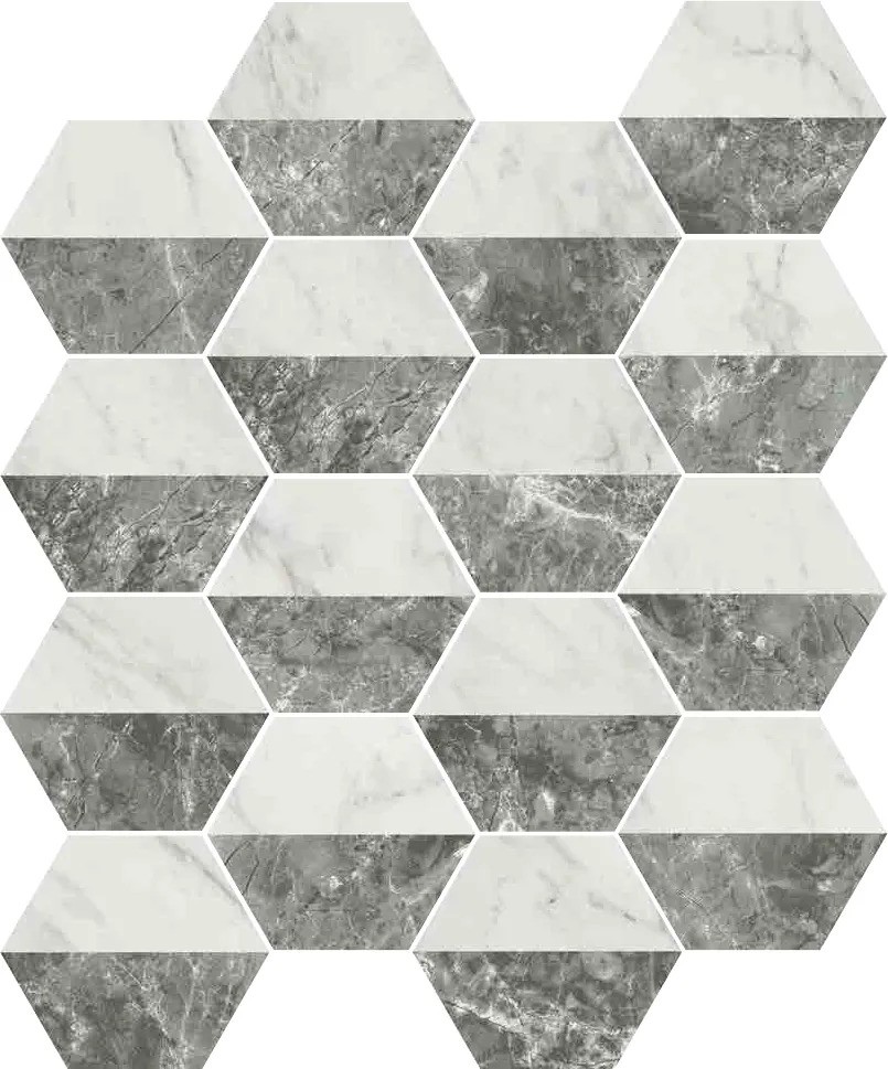 Carrelage hexagonal Ceramico motif bigrigio 15x17 cm