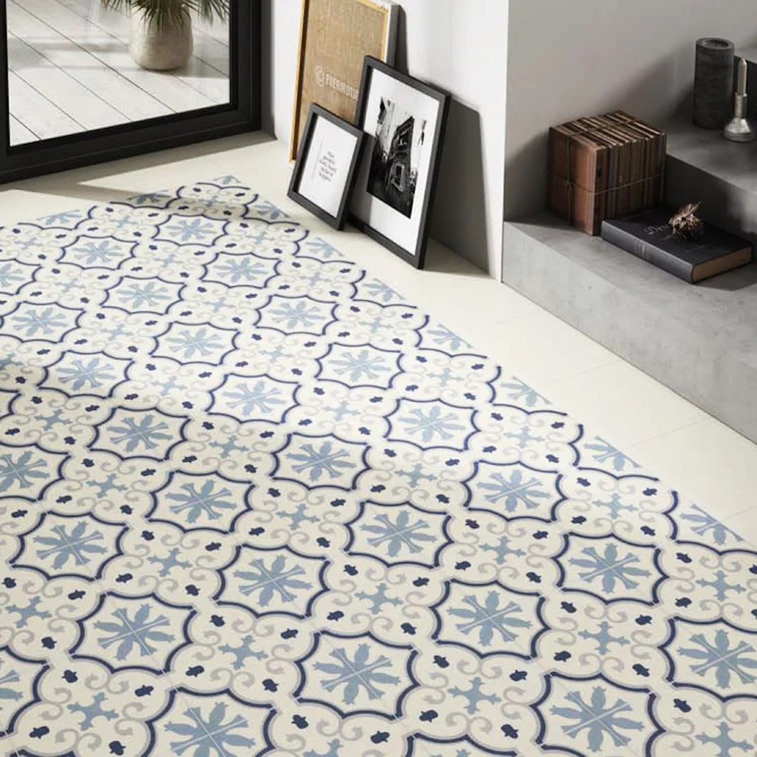 Carrelage carreaux de ciment Laos bleu monte 25x25 cm